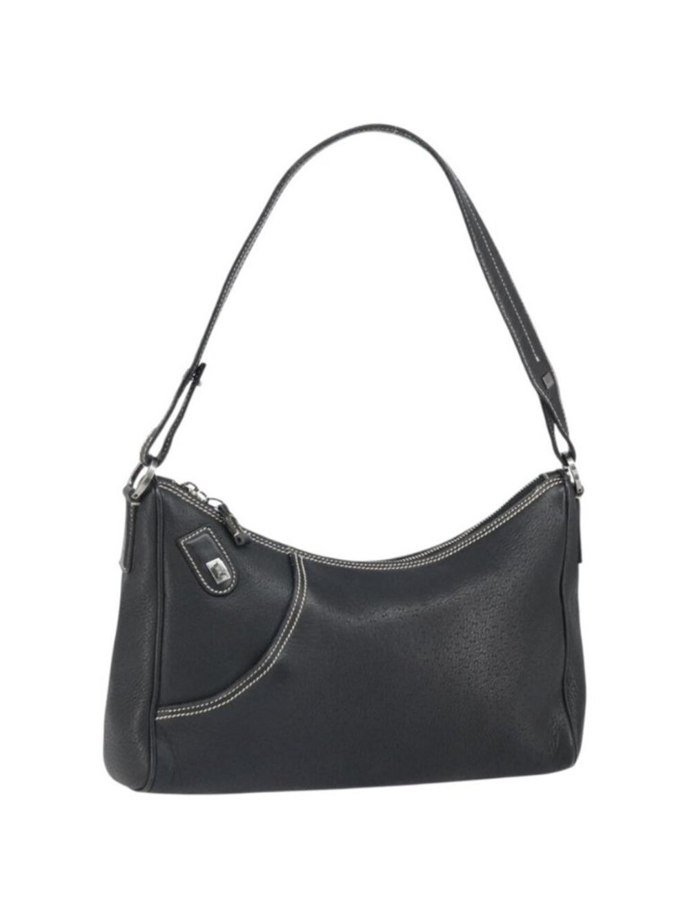 Authentic Salvatore Ferragamo Shoulder Bag Leather Black Silver